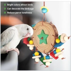 Bird Chew Toys, Wooden Parrot Toys Colorful Hanging Birdcage Bite Toy